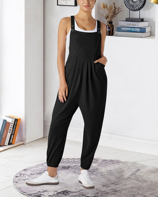 Solid Color Pleated Jumpsuit