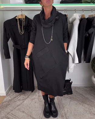 Round neck solid color casual dress
