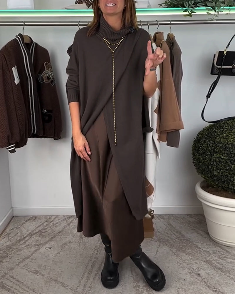 Fashion solid color high collar slit pullover