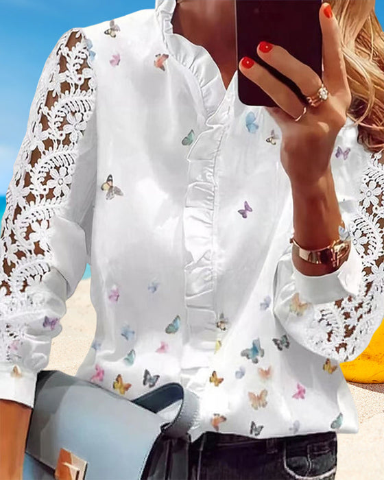 Patchwork Print Lace blouse