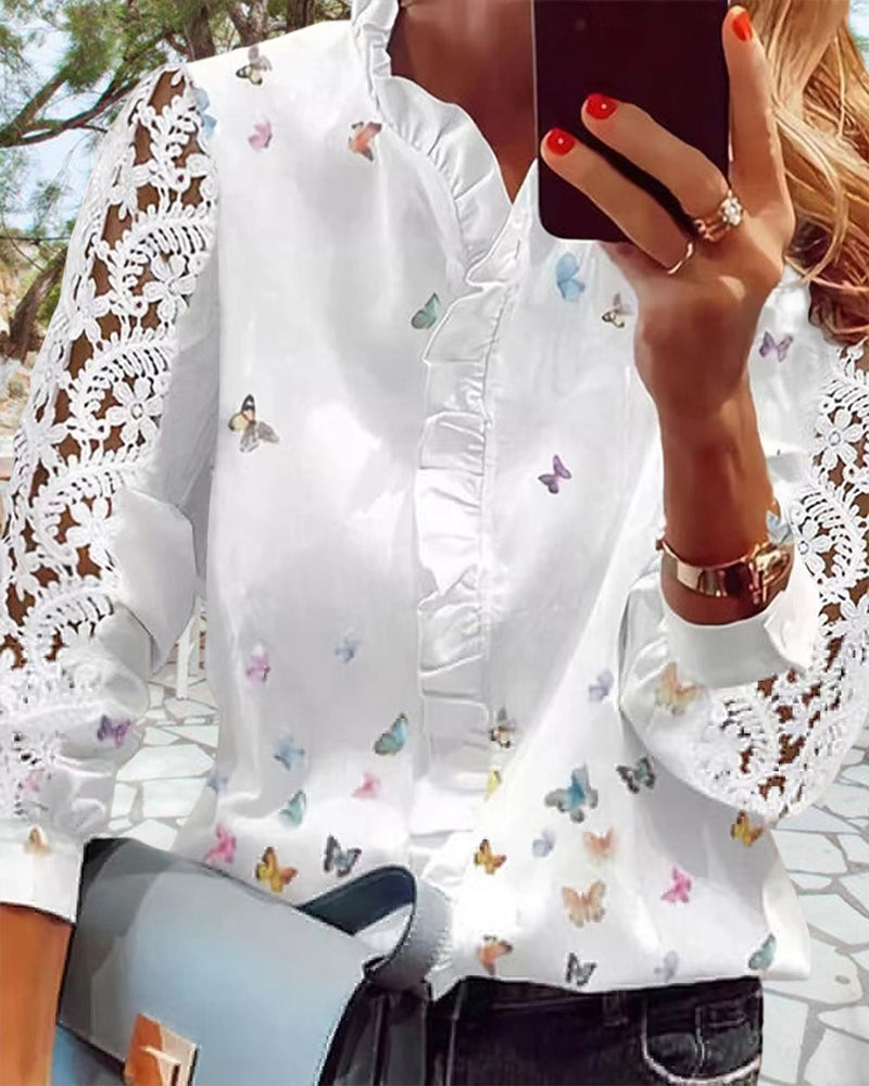 Patchwork Print Lace blouse