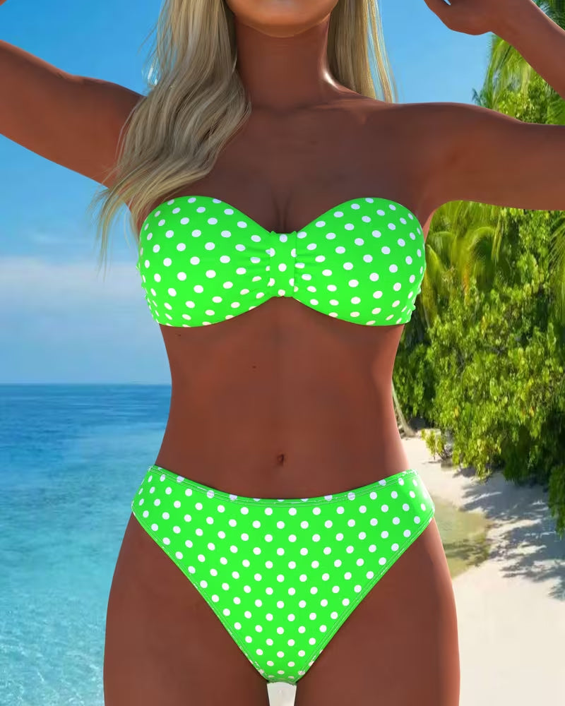 Bandeau Polka Dot Print Bikini