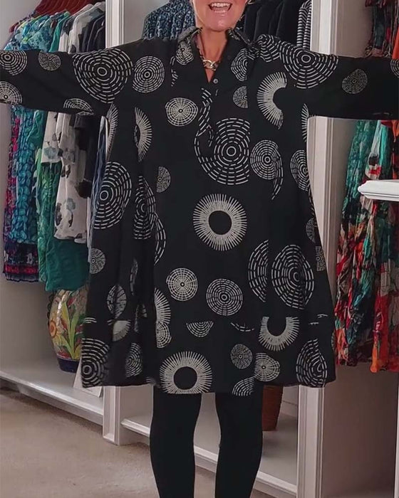 Geometric print lapel casual dress