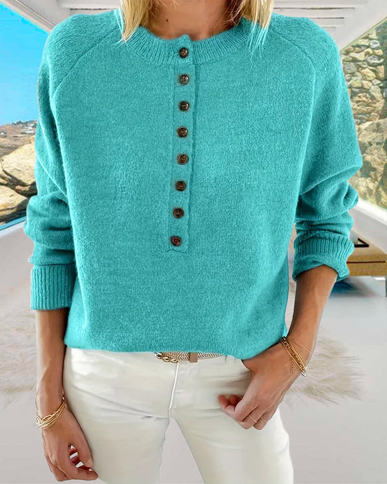 Solid color single breasted casual pullover sweater