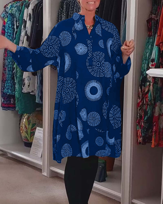 Geometric print lapel casual dress