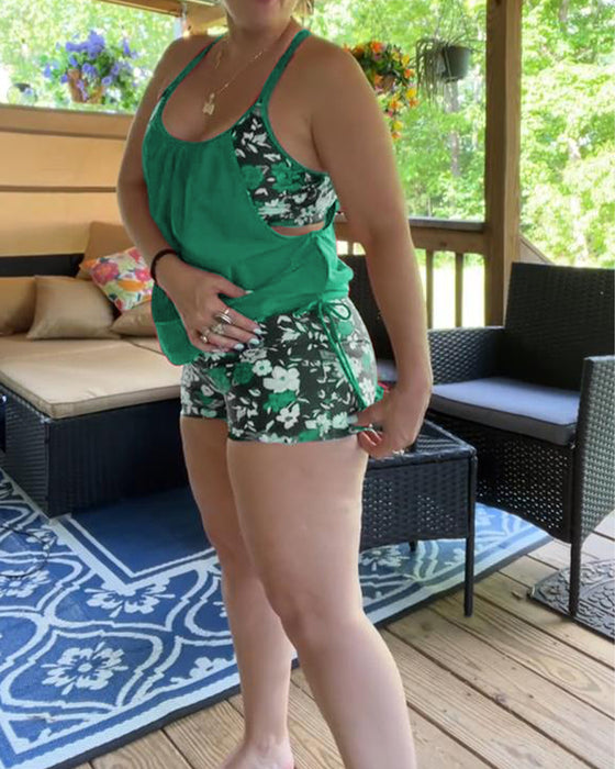 Printed Suspender Boxer Swimsuit