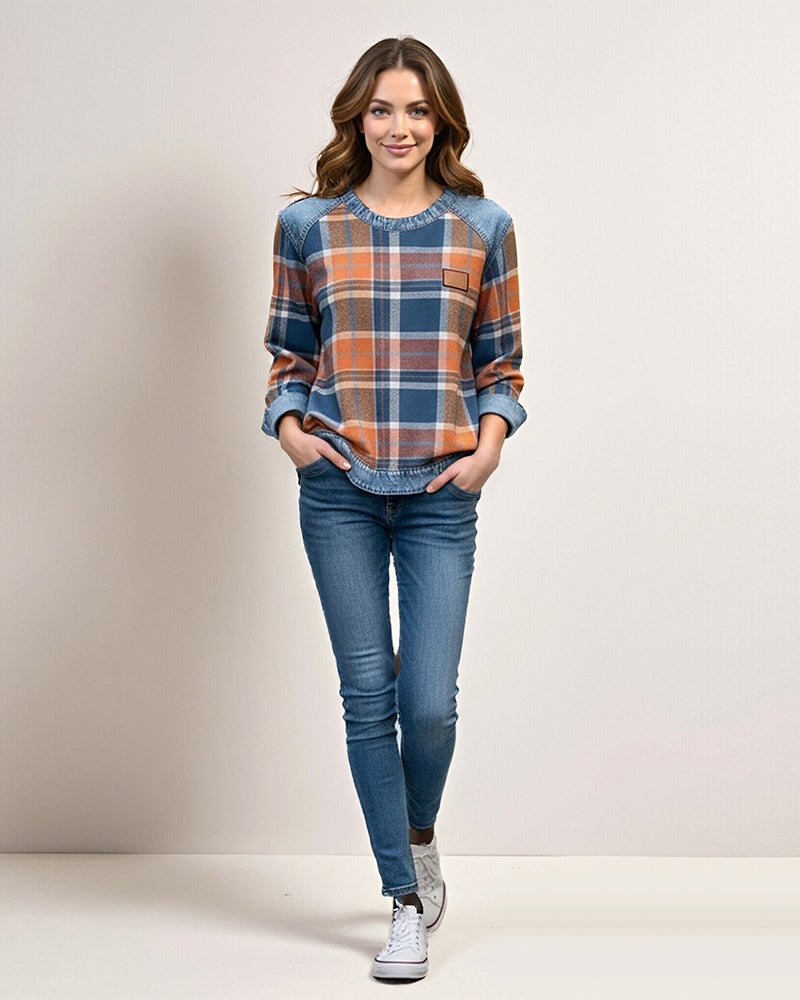 Plaid Patchwork Fashion Sweatshirt