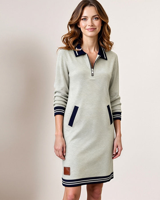 Zipper Lapel Long Sleeve Dress