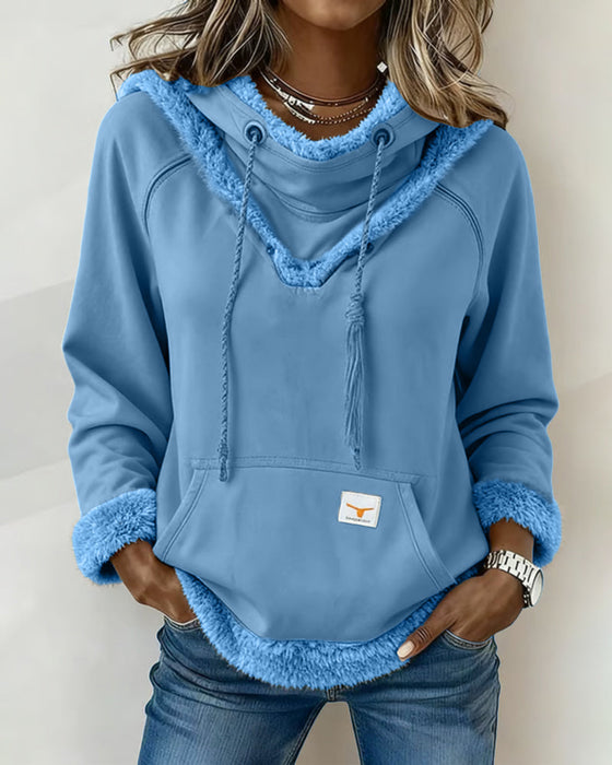 Patchwork Long-Sleeved Pocket Sweatshirt