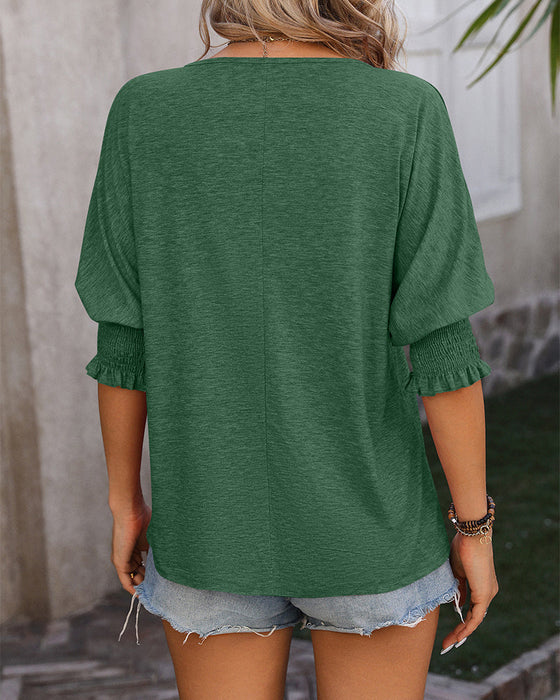 Loose V-neck casual blouse
