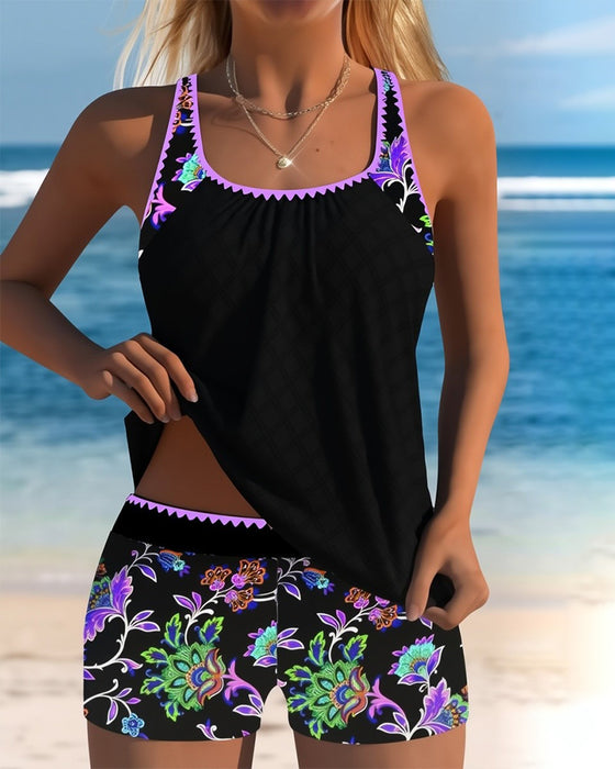 Floral Comfortable Tankini with Boy Shorts