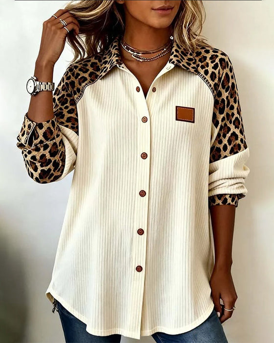 Lapel Button-Down Leopard Print Shirt
