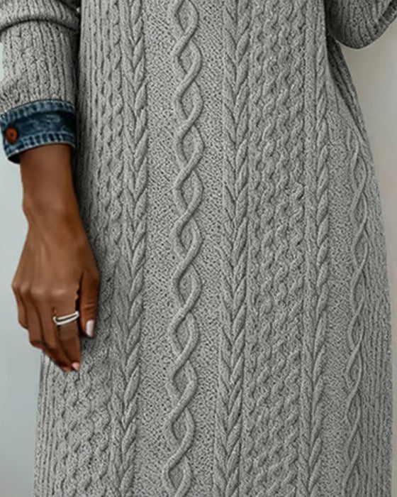 Denim cable knit patchwork collared dress