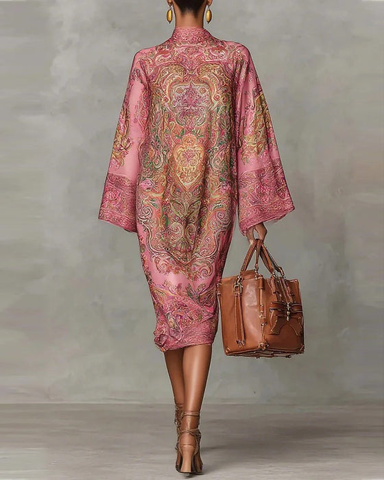 High-Neck Vintage Print Dress