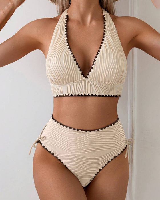 Halter Neck Contrast Color Bikini Two-Piece Set