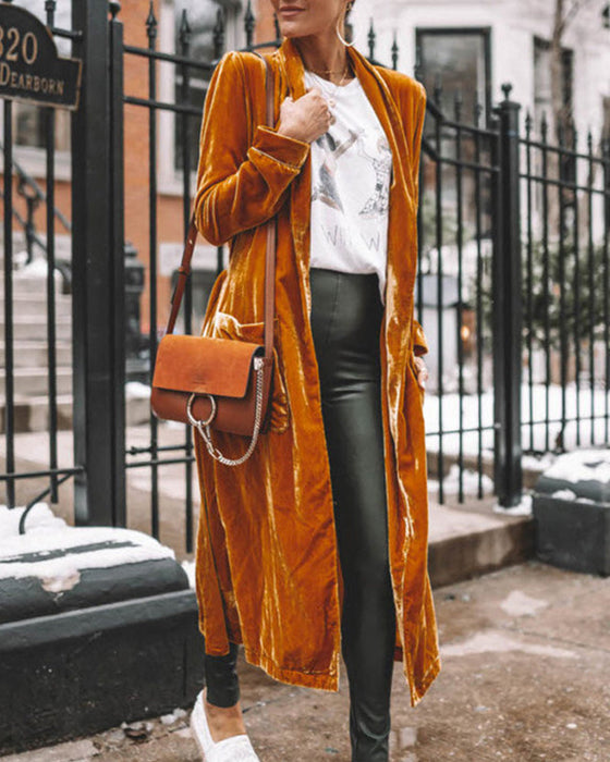 Solid Color Long Sleeve Long Jacket