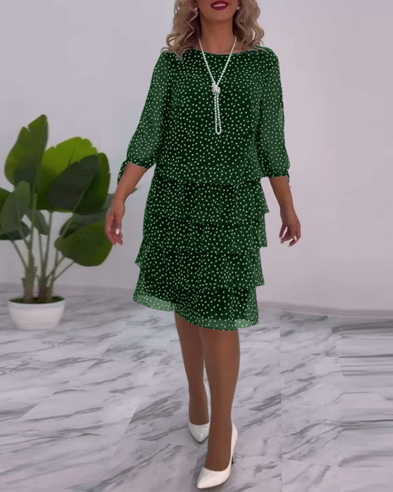 Polka dot print layered elegant dress