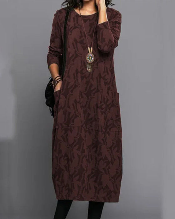 Patterned Dress with Long sleeves with Pockets