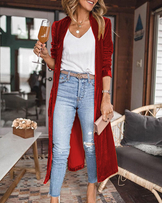 Solid Color Long Sleeve Long Jacket