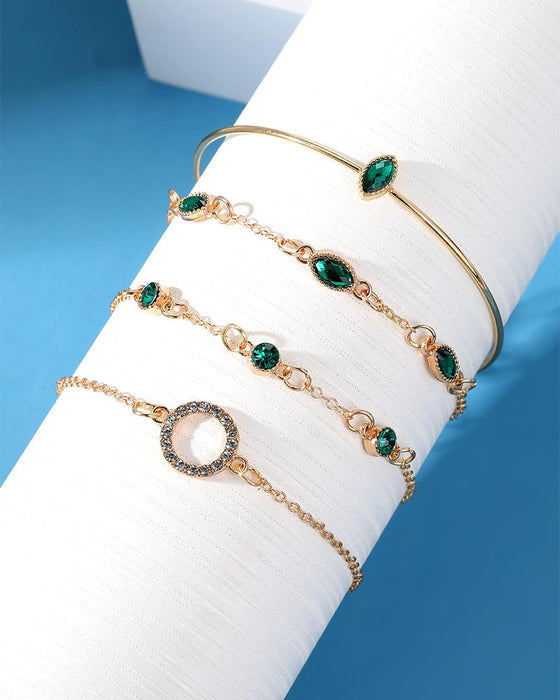 Circle rhombus rhinestone bracelet set of four