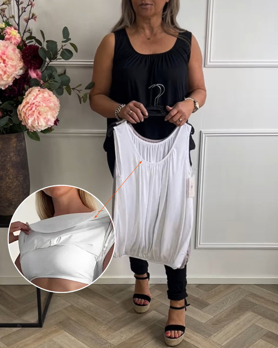 Sleeveless Solid Color Pleated Tank Top