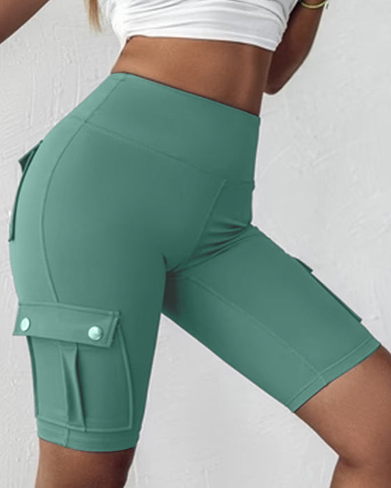 High-waisted cargo pocket shorts