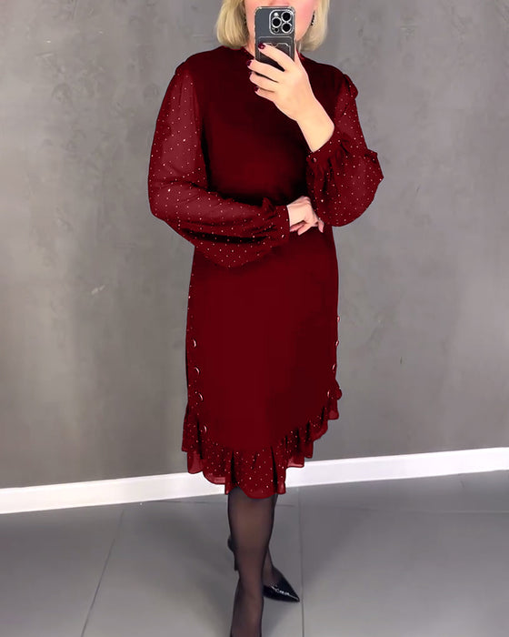 Long-sleeved polka dot dress