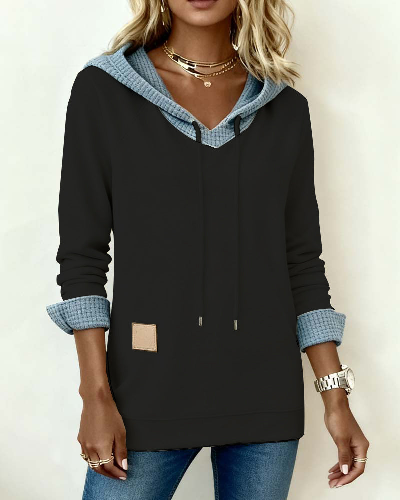 Casual Hooded Waffle-Paneled Sweatshirt