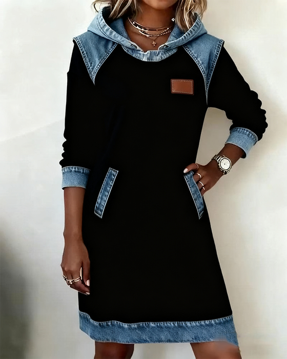 Hooded Paneled Contrast Dress