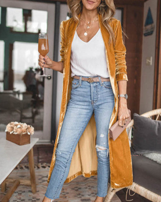 Solid Color Long Sleeve Long Jacket