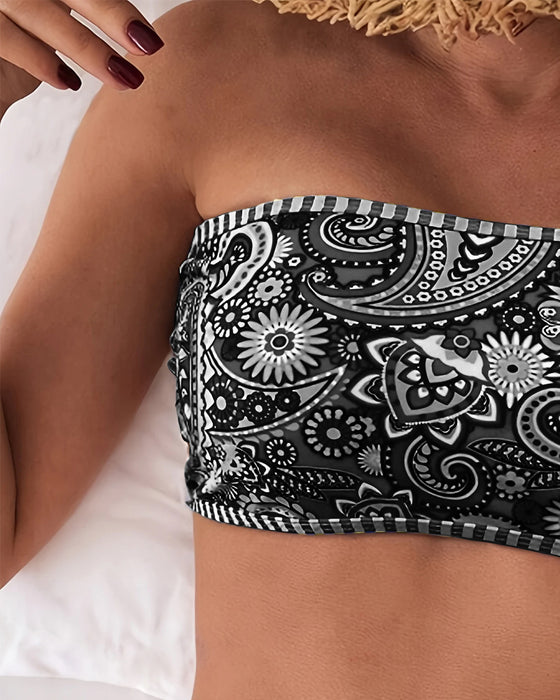 Two-Piece Ethnic-Style Printed Swimsuit
