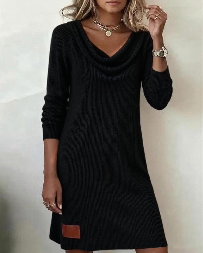 Pile Collar Long Sleeve Straight Dress
