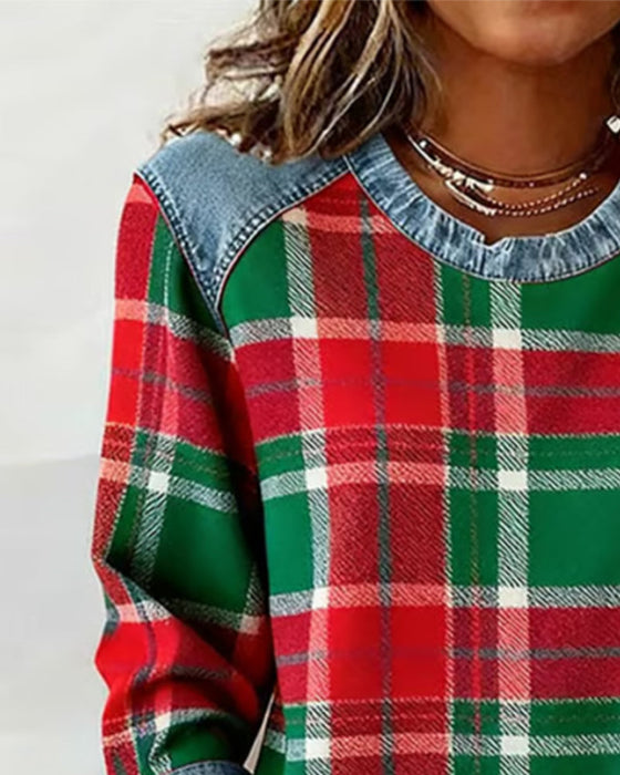 Plaid Patchwork Fashion Sweatshirt
