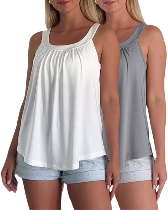 Solid Color Pleated Tank Top Set