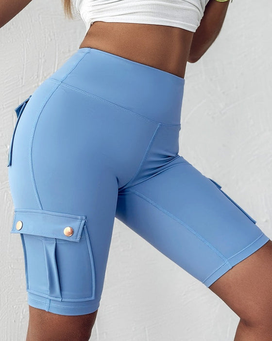 High-waisted cargo pocket shorts