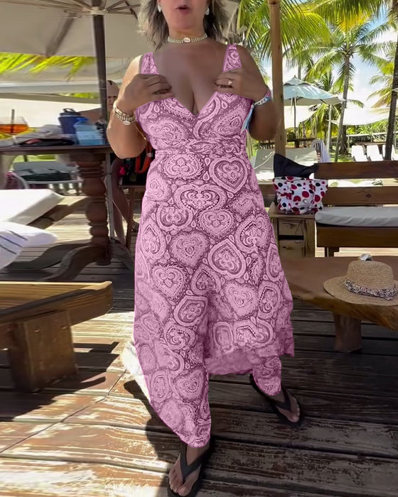 Strapless Heart Holiday Print Swimsuit