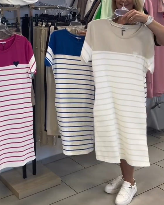 Crew Neck Casual Striped Dress