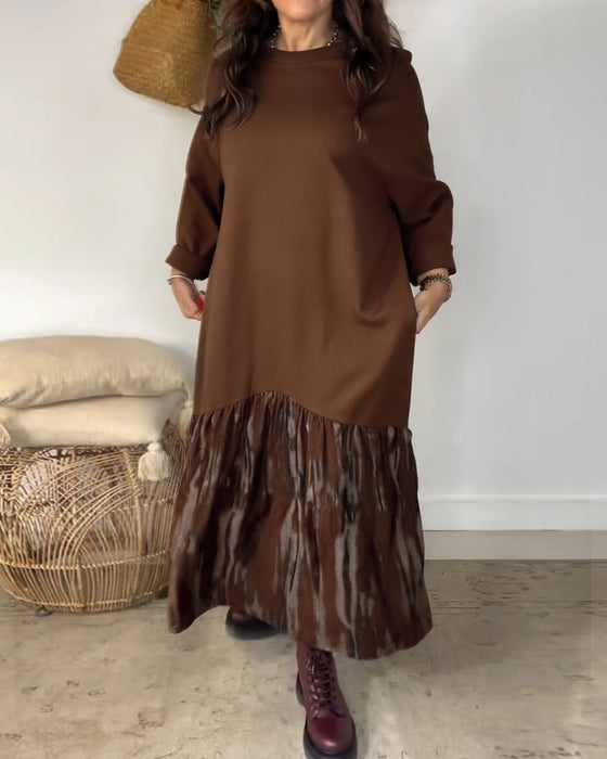 Round Neck Irregular Patchwork Print Dress