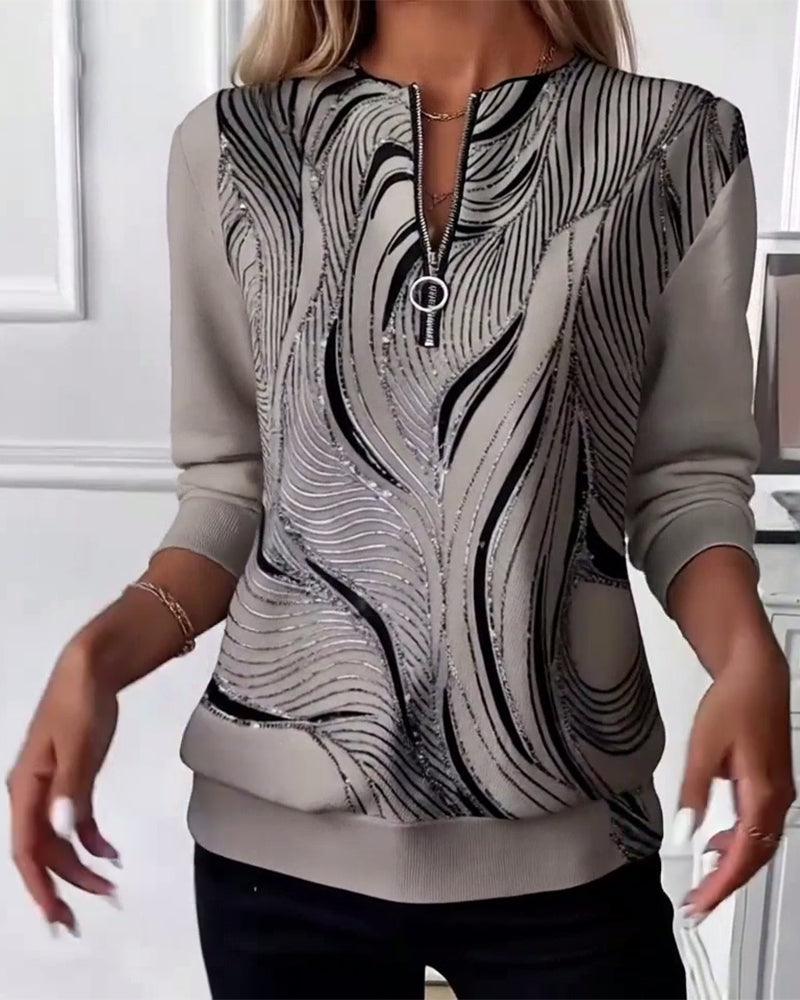 Casual Printed Zipper Sweatshirt
