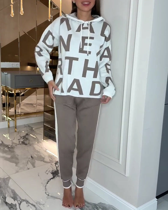 Hooded Letter Fashion Two-Piece Set