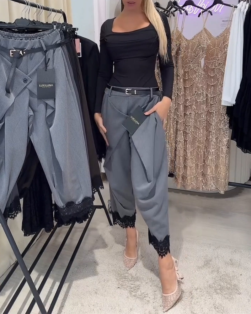 Fashionable Lace Stitching Harem Pants