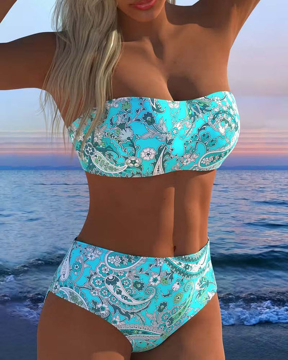 Cashew Flower Print Bandeau Bikini