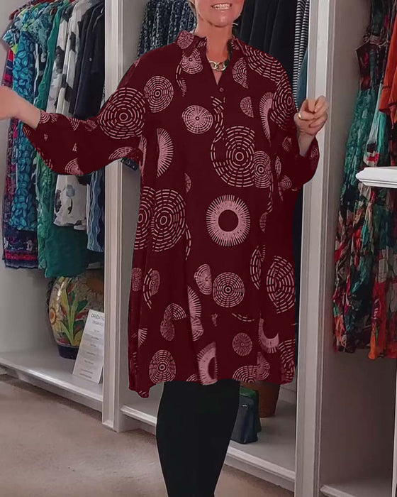 Geometric print lapel casual dress