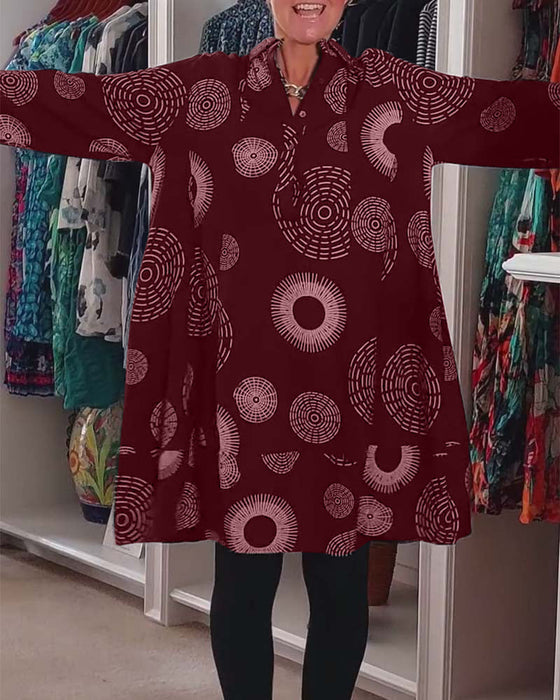 Geometric print lapel casual dress