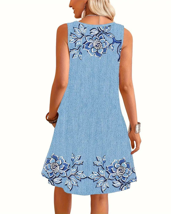 sleeveless Imitation Denim Dress