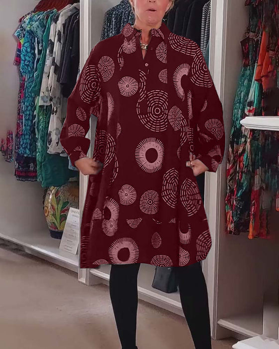 Geometric print lapel casual dress