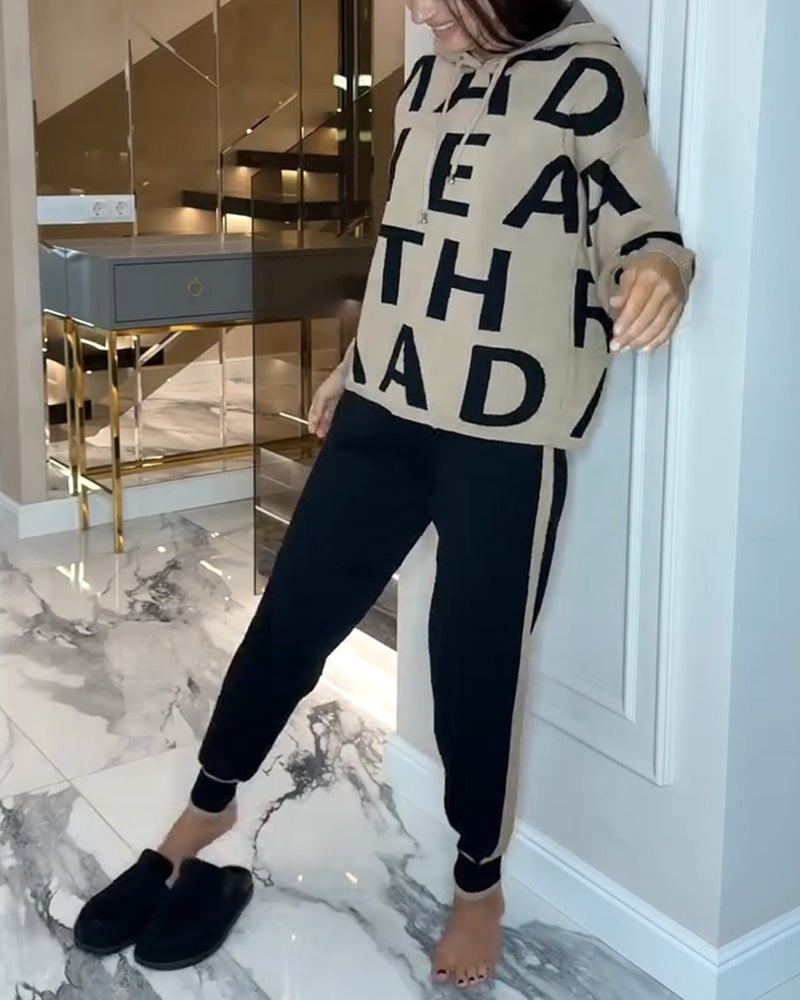 Hooded Letter Fashion Two-Piece Set
