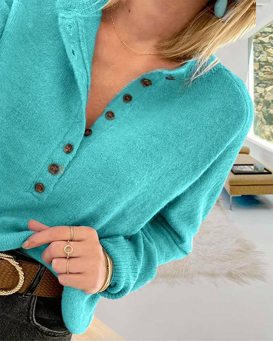 Solid color single breasted casual pullover sweater