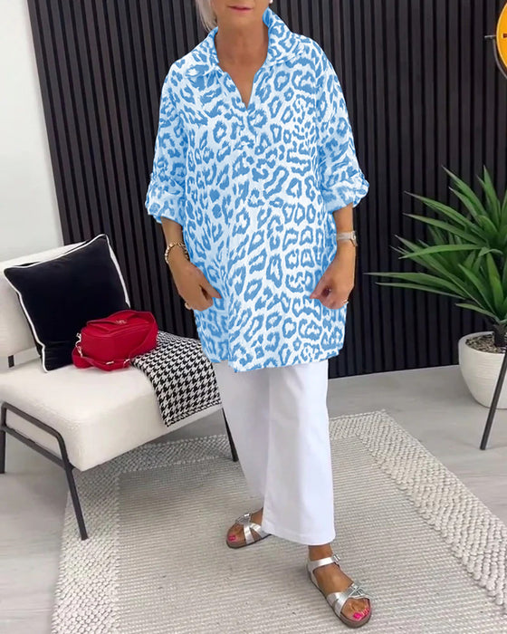 Lapel Leopard Print Blouse