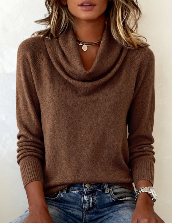 Fashionable Long-Sleeved Pile Collar Sweater